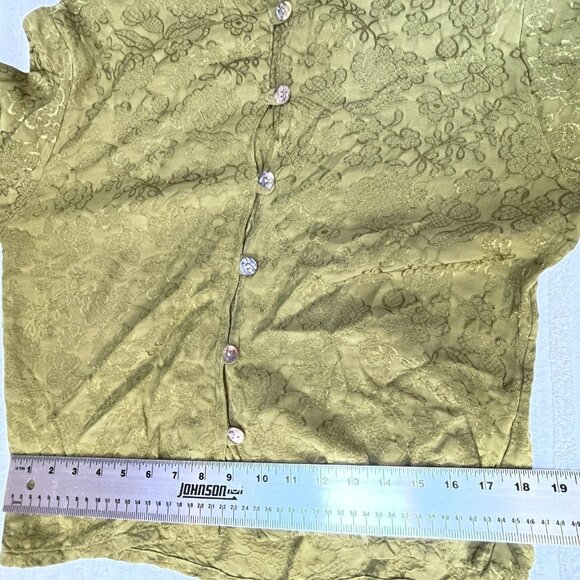 Bryn Walker Button Front Mandarin Collar Textured  Floral Blouse Small Green - Picture 9 of 10